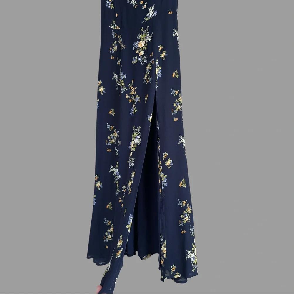 REFORMATION Navy Blue Floral Printed Sleeveless Sweetheart Fulton Midi Dress - Picture 5 of 11